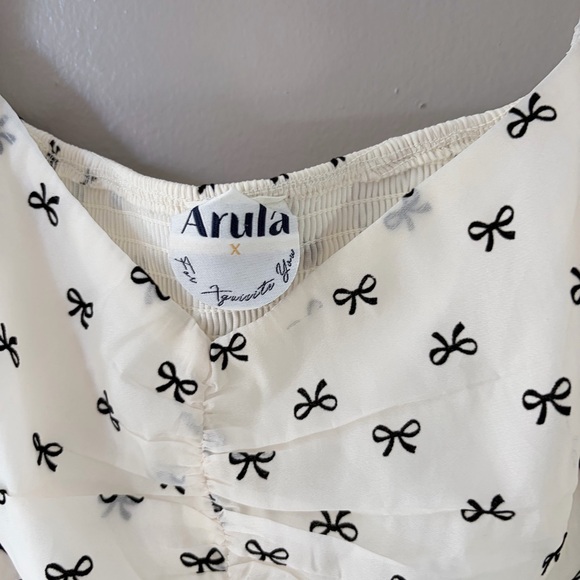 ARULA | White Black Bow Print Coquette Puff Sleeve Peplum Blouse Size X - Picture 2 of 8